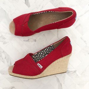 TOMS Wedge Canvas Red Shoes Size 7.5